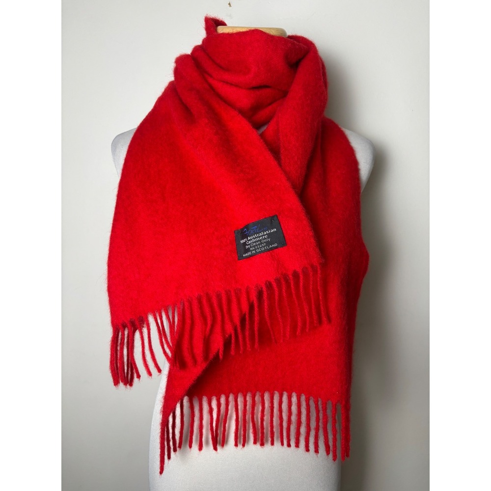 Forte Unisex Scarf w/ Fringe OS Red 100% Australasian Cashmere Made in Scotland